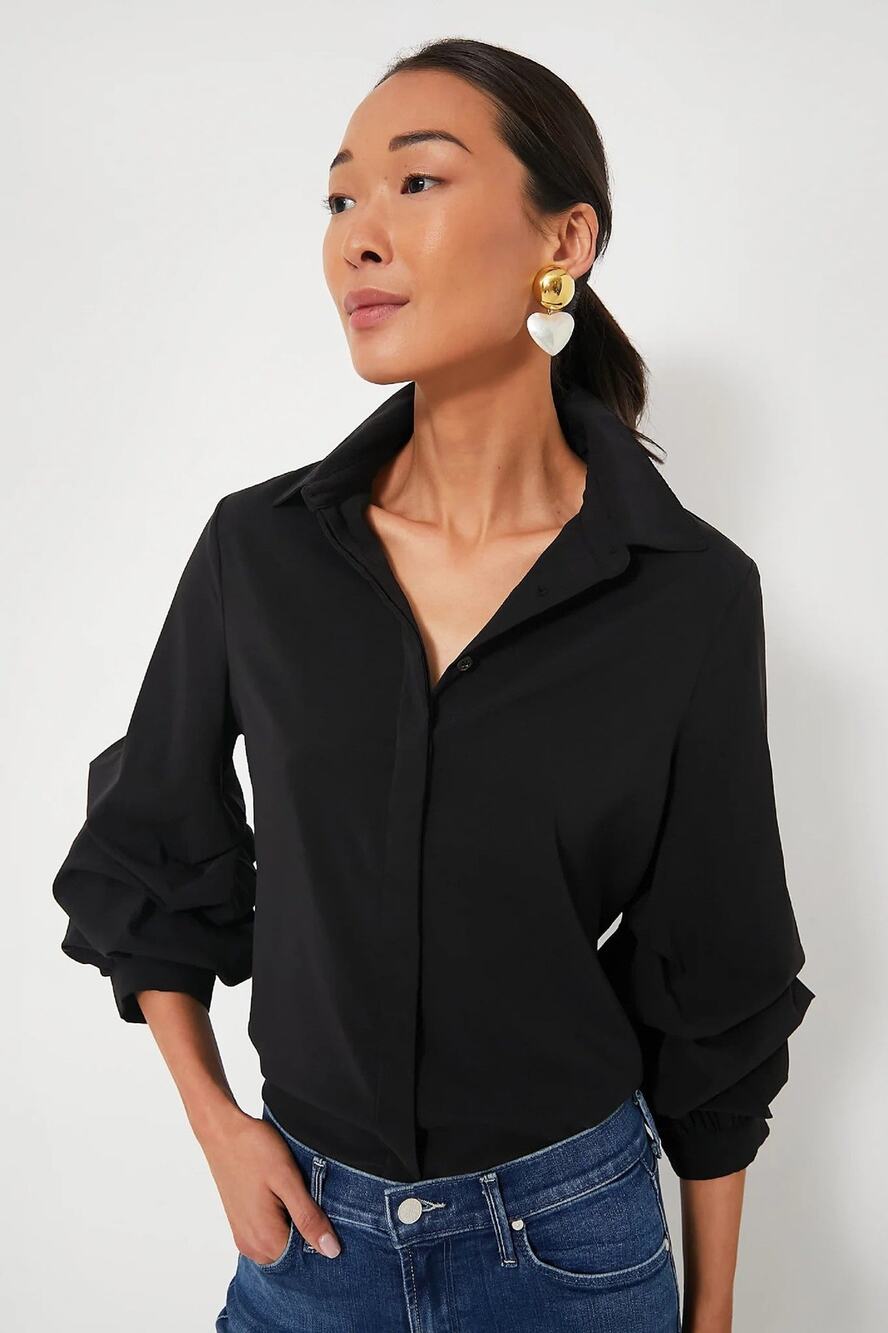 Tuckernuck Velvet Selena Ruffled Stand Collar Blouse - M